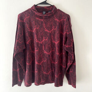 Vintage GAP Red Paisley Mock Neck Long‎ Sleeve Shirt 100% Cotton Y2K Grunge L